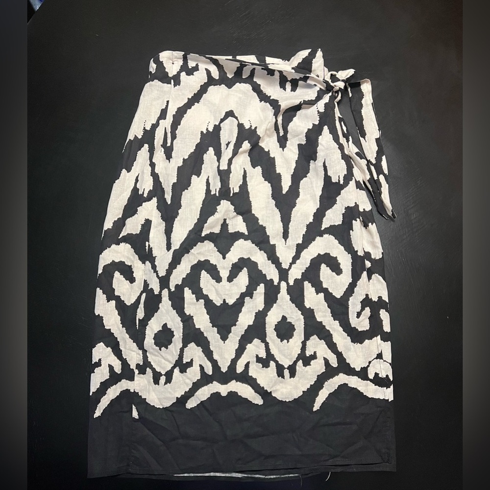 Rachel Zoe Black White Midi Wrap Skirt Size M